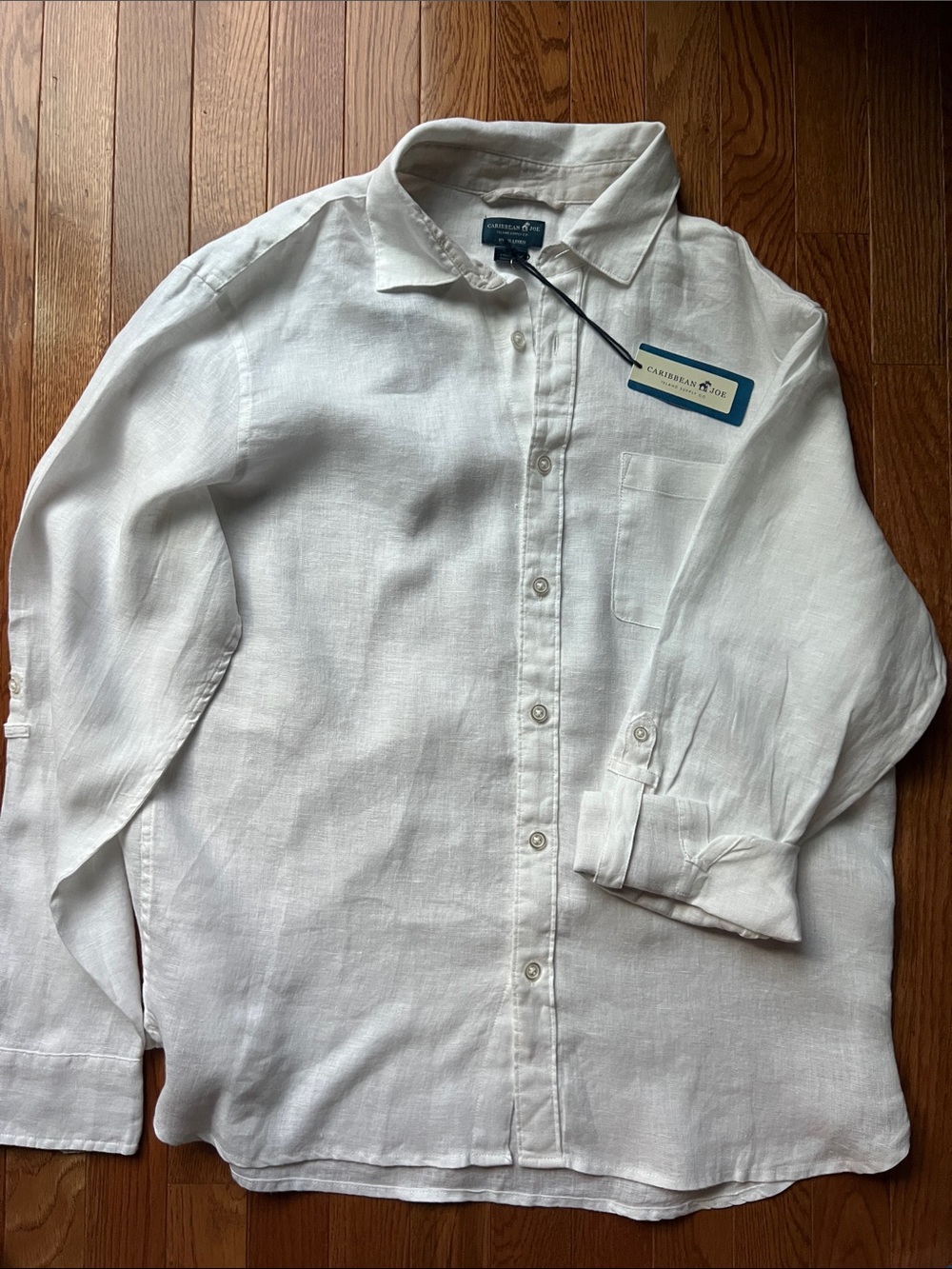 Caribbean Joe Men’s White Linen Button-Down Shirt